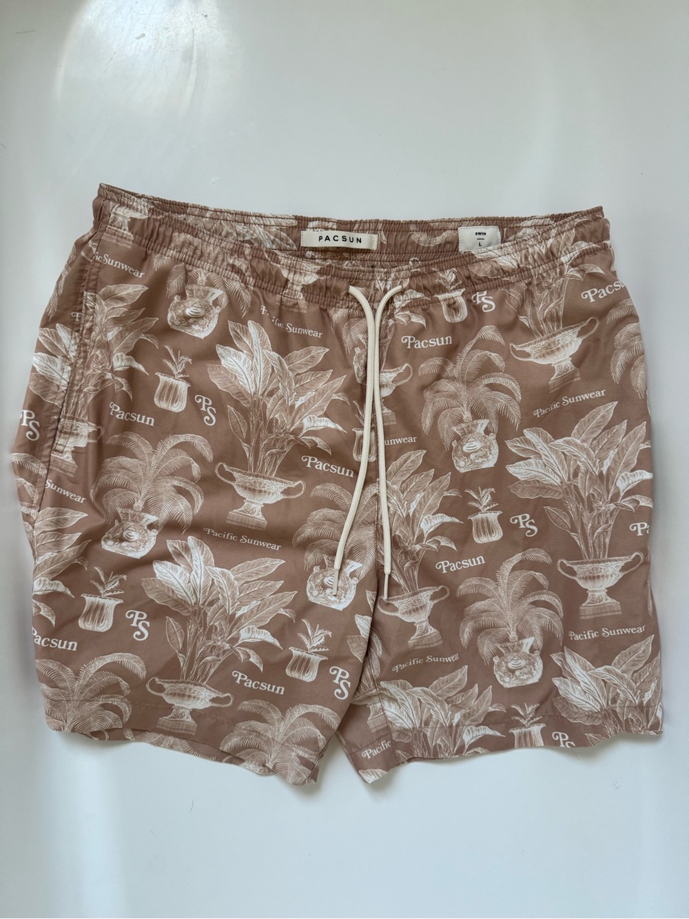 PacSun Tan Botanical Print Swim Trunks